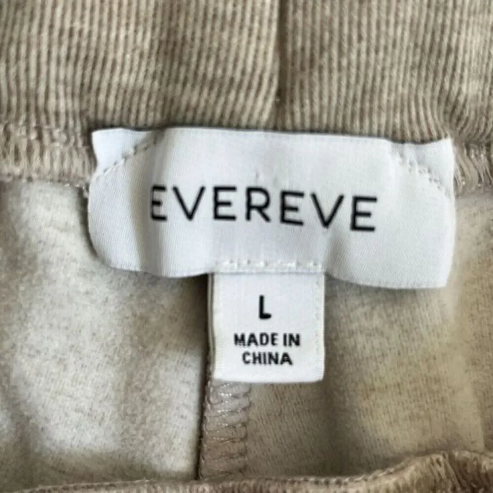 EVEREVE Womens L Beige Mini Rib Lounge Pants Sweatpants Pull-On Wide Leg Pockets